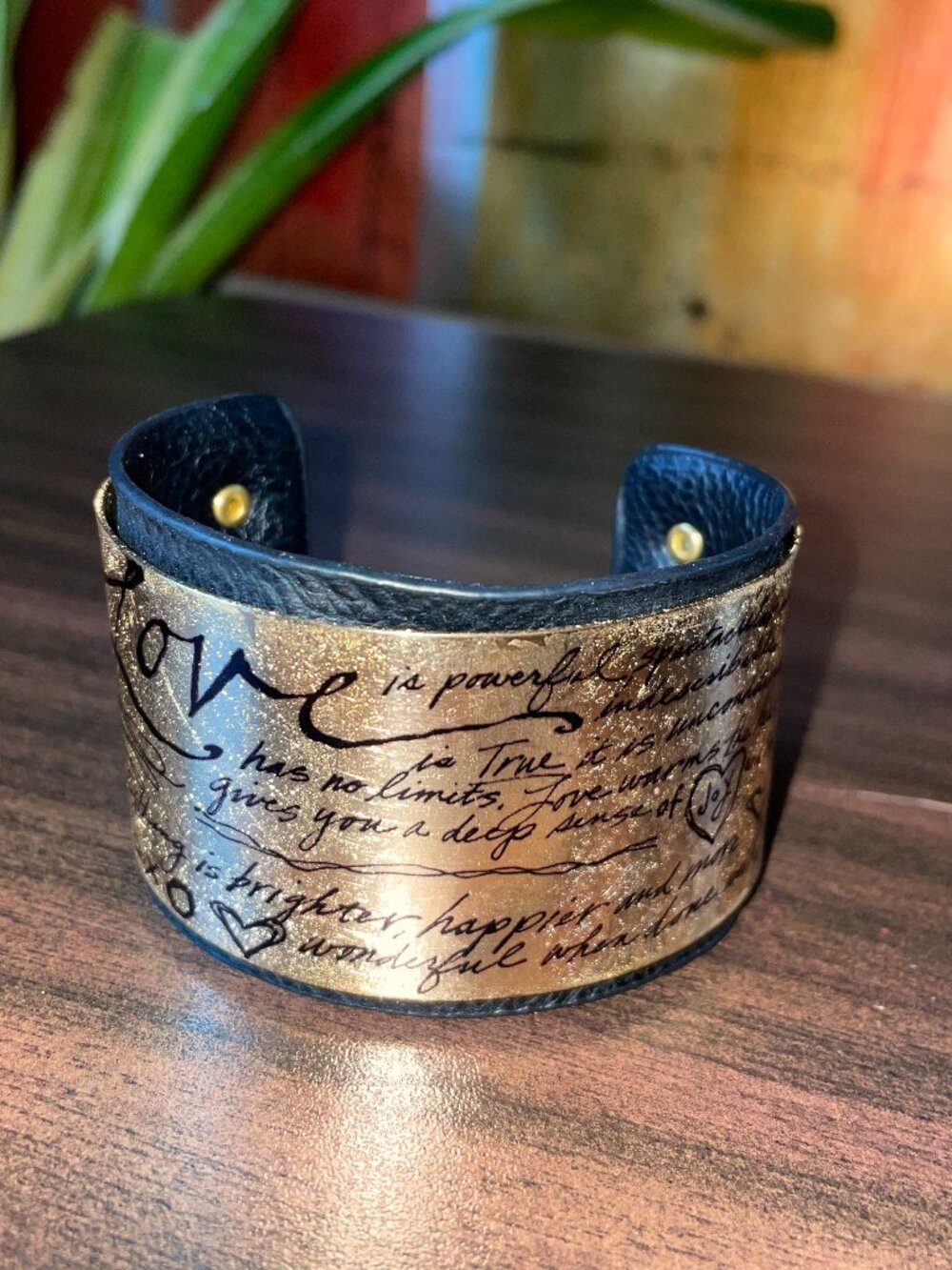Black Leather Cuff Bracelet Poetic Threads by Lori Siebert